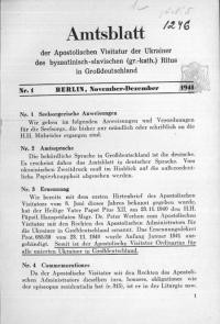 Amtsblatt der Apostolischen Visitatur der Ukrainer des bysantinisch-slavischen (gr.-kath.) Ritus in Grossdeutschland. – 1941-1945