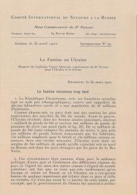 La famine en Ukraine. Rapport du Capitaine Vidkun Quisling, représentant du Dr. Nansen pour l’Ukraine et la Crinlée