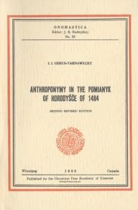 Gerus-Tarnawecky I. Anthroponymy in the Pomianyk of Horodysce of 1484