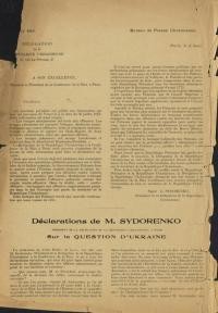 Declarations de M. Sydorenko Sur la Question D’Ukraine